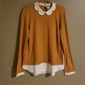 Maison Jules L Mustard Yellow Scalloped  Blouse